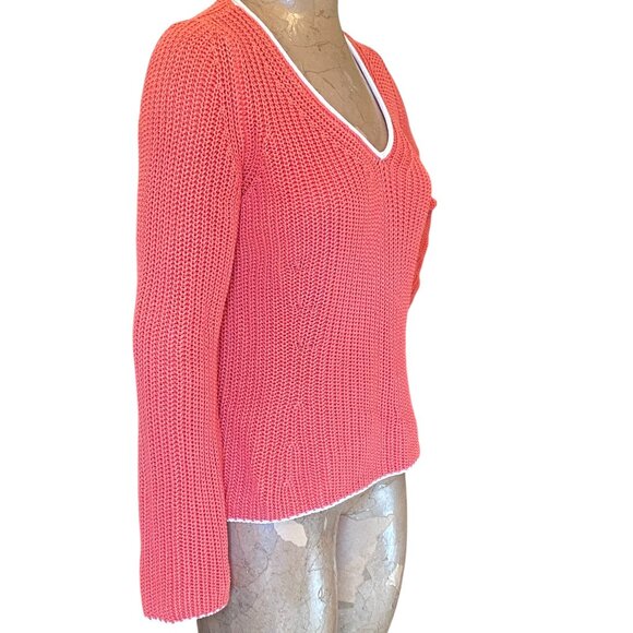 Lorena Antoniazzi  Italian Cotton V-Neck Sweater M Coral & Cream 270N - Picture 2 of 7